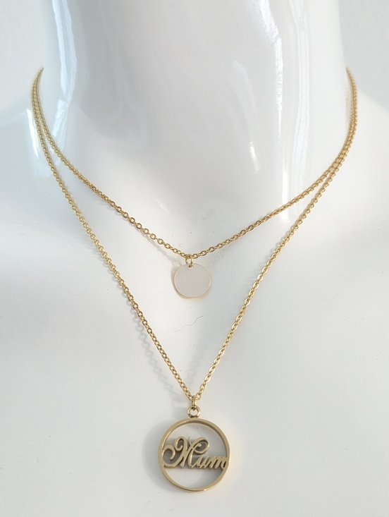 Jewelry - Dainty Gold Tone Double Layer Mum Pendant Necklace Mother's Day Gift